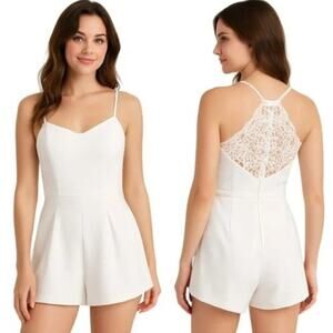 NWT Francesca's White Lace Halter Romper Small Bridal Bachelorette